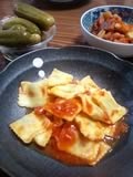 ピクルス、茄子とニンジンとパンチェッタの炒め、ラヴィオリ