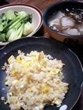 青梗菜炒め、大根スープ、炒飯