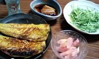 鯖の西京焼き、新生姜、豚角煮、水菜炒め