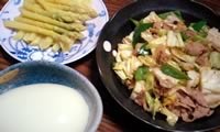 ホワイトアスパラ、枝豆豆腐、回鍋肉