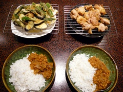 天ぷら、唐揚げ、豆カレー